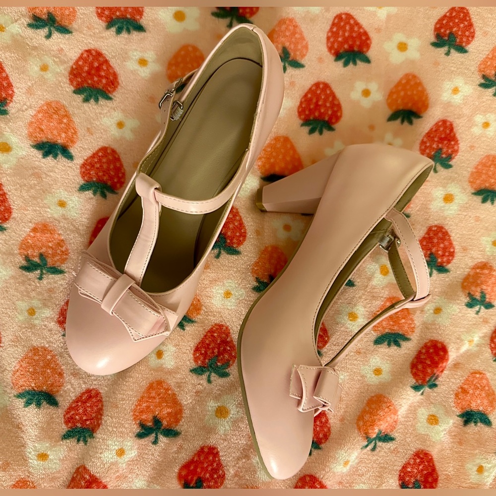 Patent Pink T-Strap Heels